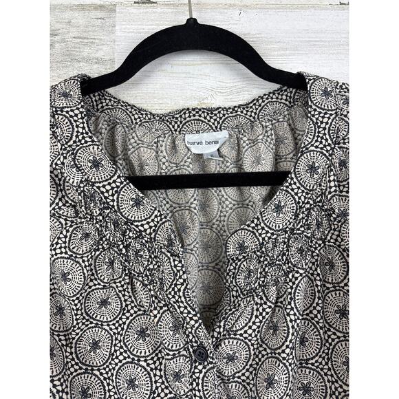 Harve Bernard womens small roll cuff boho black cream top blouse - Picture 6 of 6